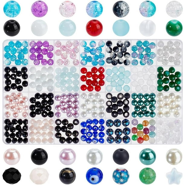 389 piezas de cuentas de vidrio de 8 mm, 28 estilos, negras, para pulseras, aretes, collares y joyería. Ideales para la creación de joyas y decoración durante el Ramadán.