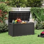 Bifanuo 150 Gallon Deck Box, Outdoor Storage Box, Large Waterproof Resin Indoor Storage Box with Built-in Steel Beams for Patio, Cushions, Pool Supplies