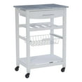 thumbnail image 1 of Riverbay Furniture Pine Wood White Kitchen Island Rectangular Food-Safe Granite Top Locking Casters, 1 of 13