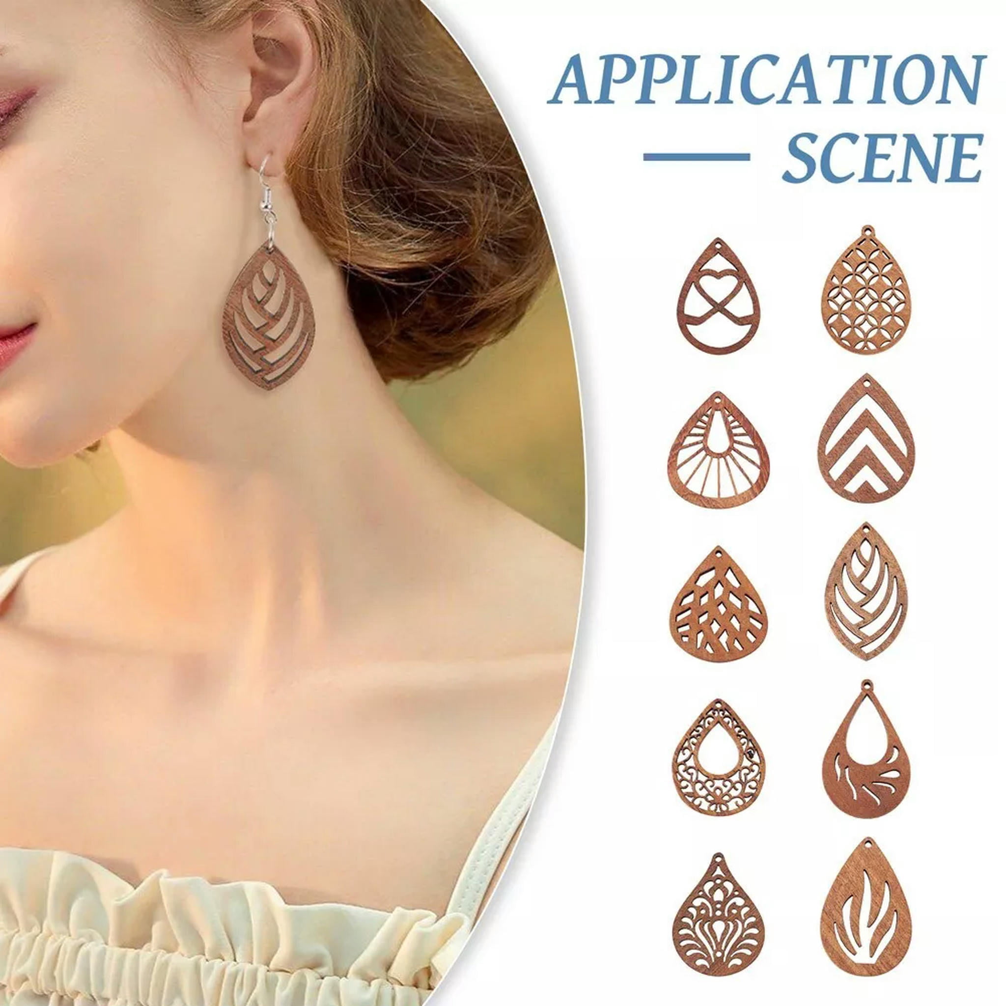 U8MO 10 Pairs Walnut Wood Laser Cut Pendants Teardrop DIY Jewelry Earring Making Kit