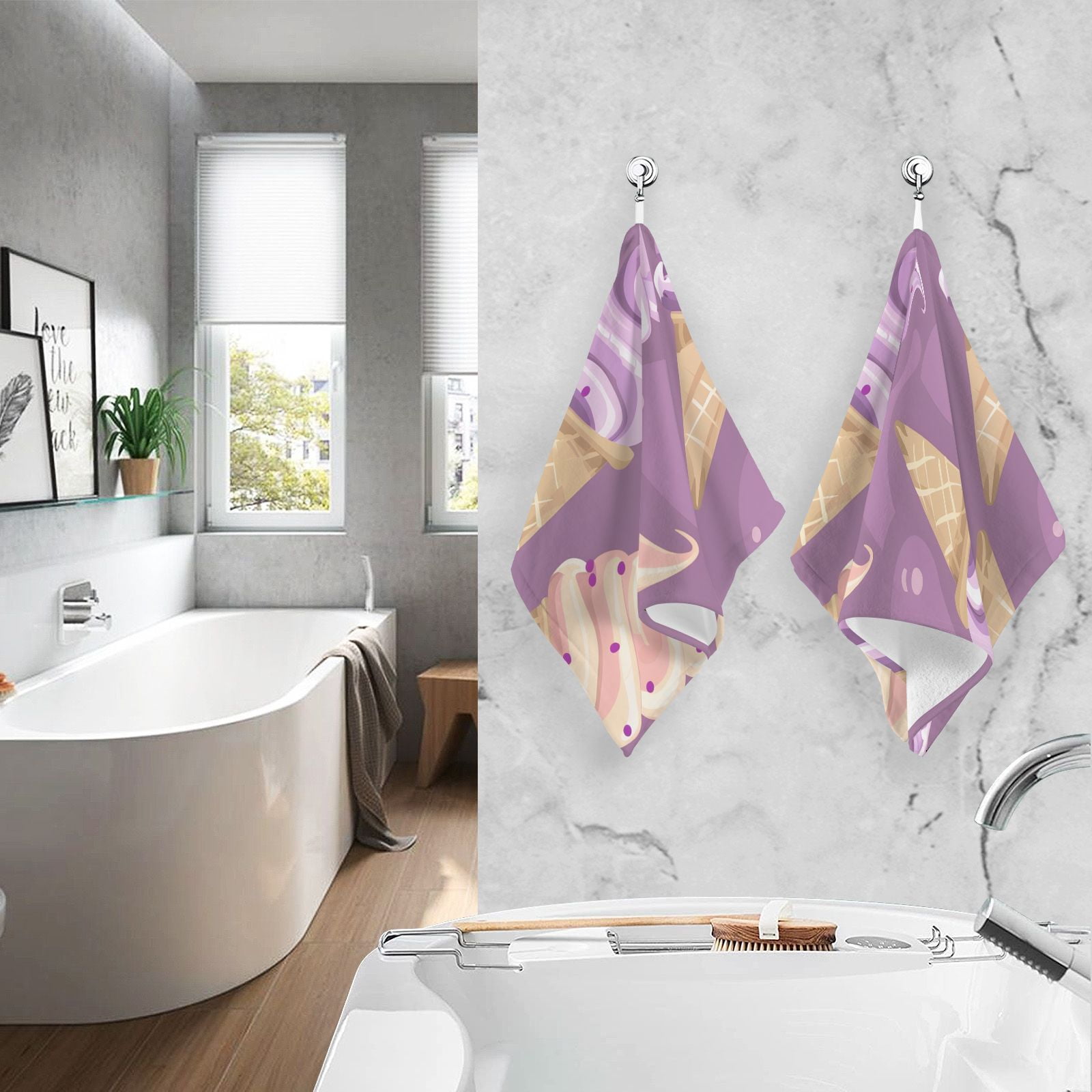 Delicious Ice Cream Hand Towels Cotton Bath Towels Large Face Towels Absorbent for Bathroom 2 Packs