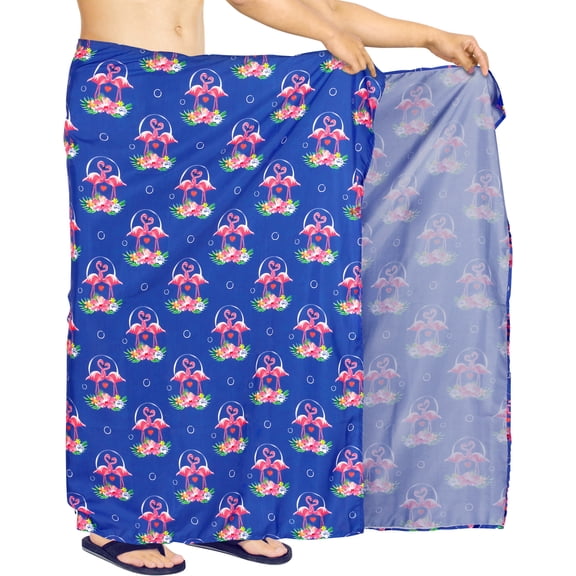LA LEELA Men's Bath Trunk Swimwear Sarong Pareo Beach Wrap One Size Cobalt, Couple Flamingos Summer Vacation Aloha