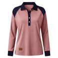 thumbnail image 6 of Vinsonshop Casual Color Block Polo Shirts for Women Long Sleeve V Neck Collared Button Up Ribbed Knit Henley Tops Pink XL, 6 of 6