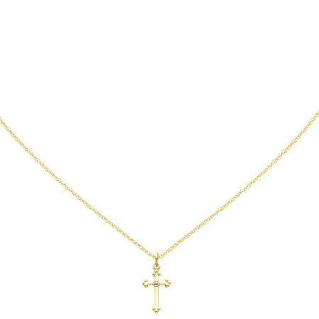 Diamond 14kt Yellow Gold Small Budded Cross Pendant Necklace, 18