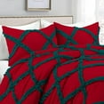 thumbnail image 2 of D.N.G. BEDDINGS 5 Piece Luxury Two Tone Diamond Ruffle Pattern Comforter Set Premium Super Soft, All Season 800 Thread Count, 100% Egyptian Cotton, Full/Queen Size Teal/Red Solid Color, 2 of 4