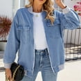thumbnail image 6 of Denim Jacket For Women Sevevn Women's Jean Jacket Frayed Washed Button Up Cropped Denim Jacket With Pockets, 6 of 9