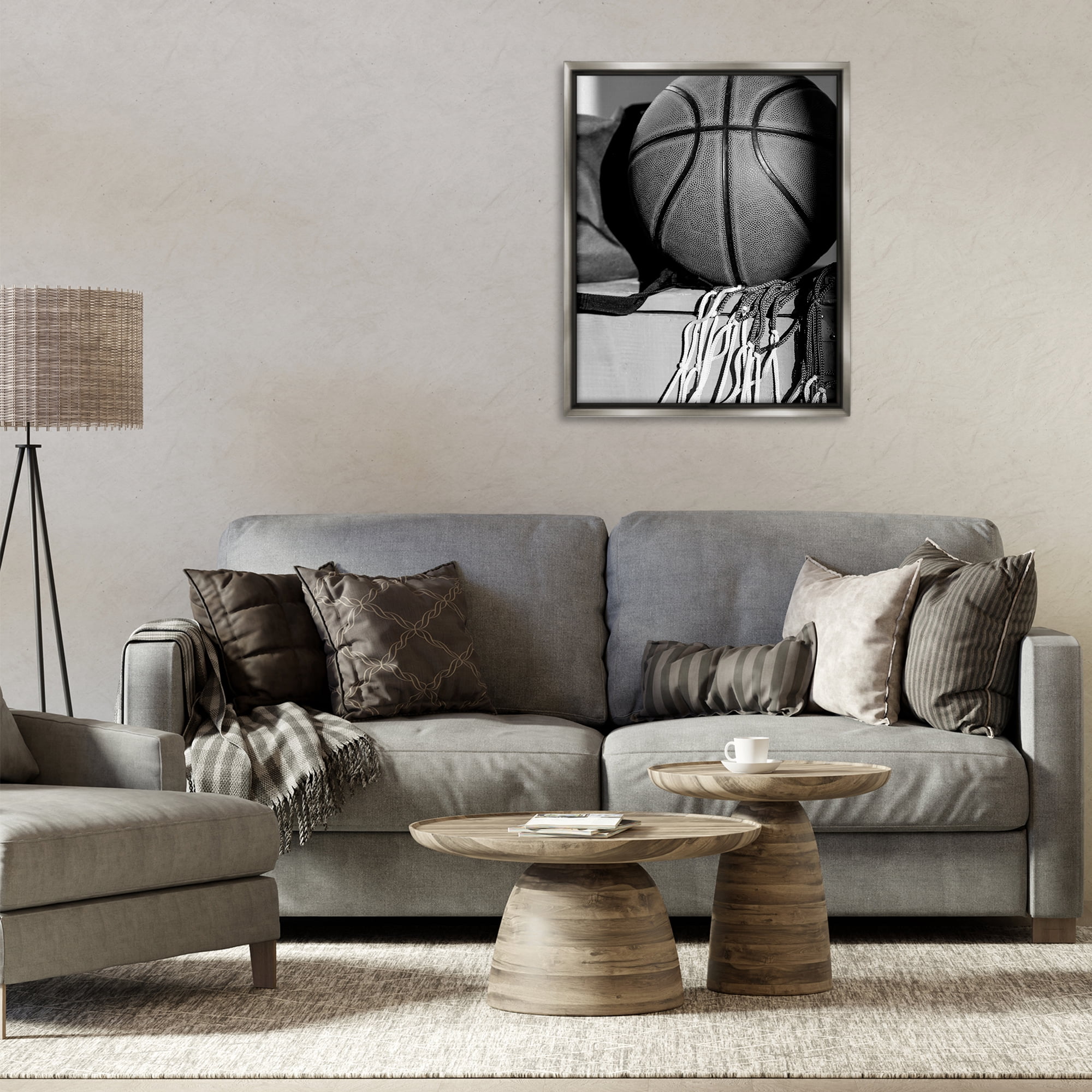 Stupell Industries Basketball Sport Still Life Sports Photography Gray Floater Framed Canvas Art Print Wall Art, 25 x 31