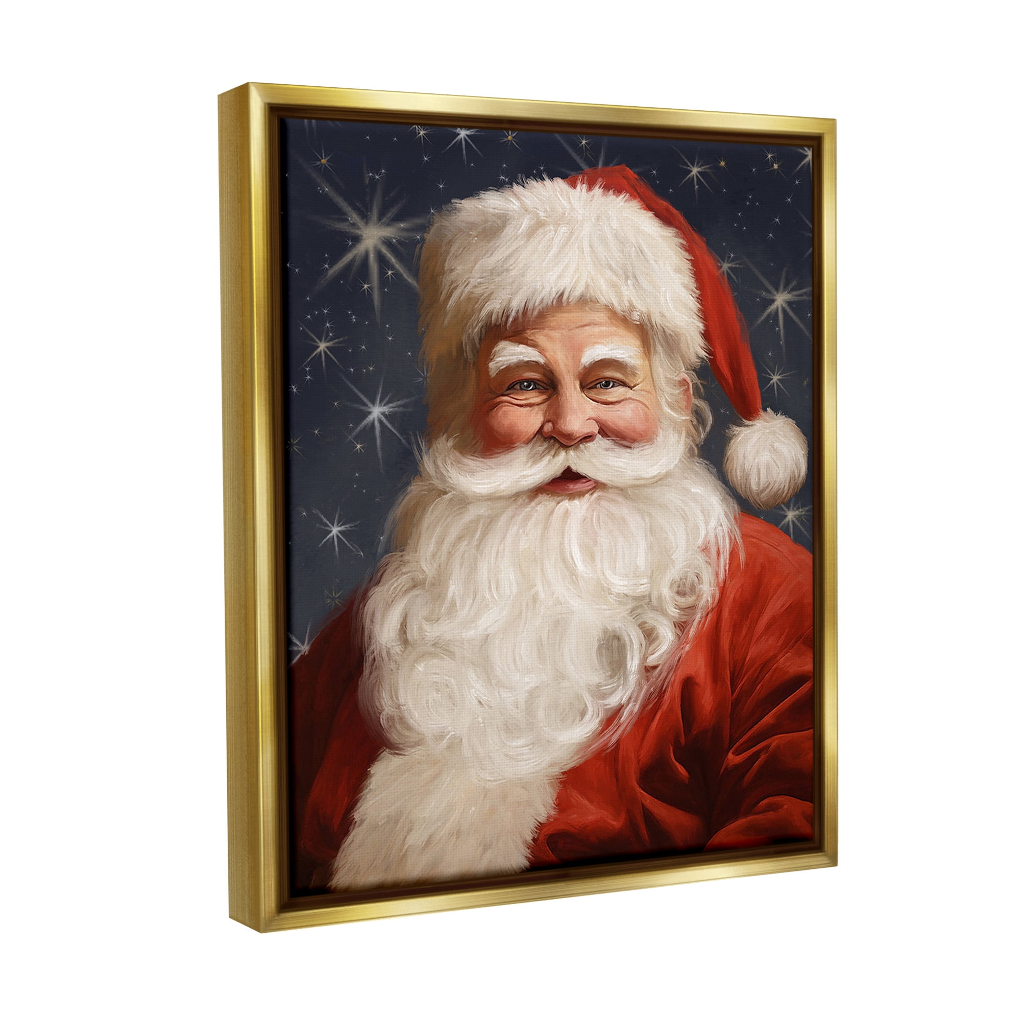 Stupell Industries Smiling Santa Claus Portrait Holiday Painting Gold Floater Framed Canvas Art Print Wall Art, 17 x 21