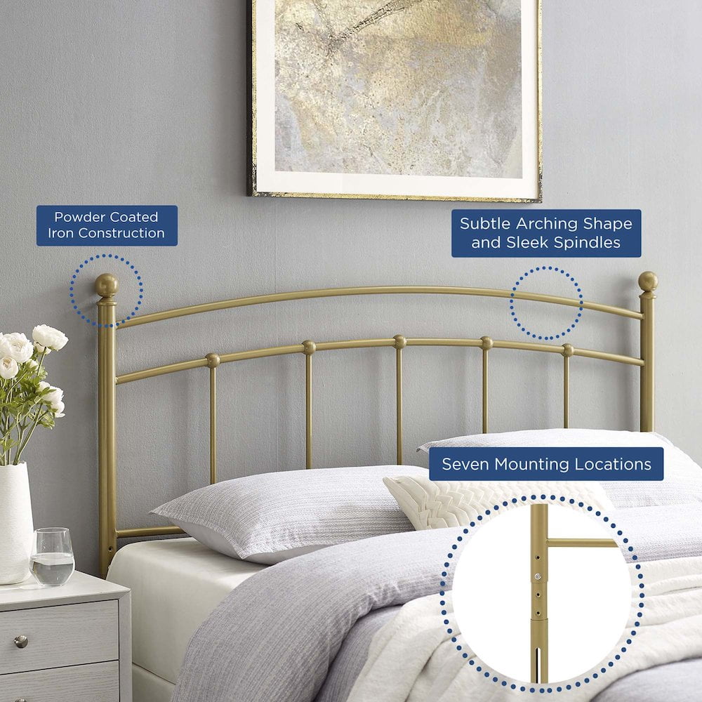 Modway Abigail Modern Farmhouse King Metal Spindle Headboard in Gold
