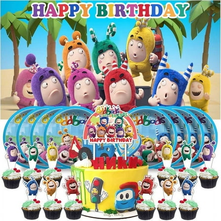 oddbods Birthday Party Plates Decorations Supplies Decor Cake Topper Fans Backdrop