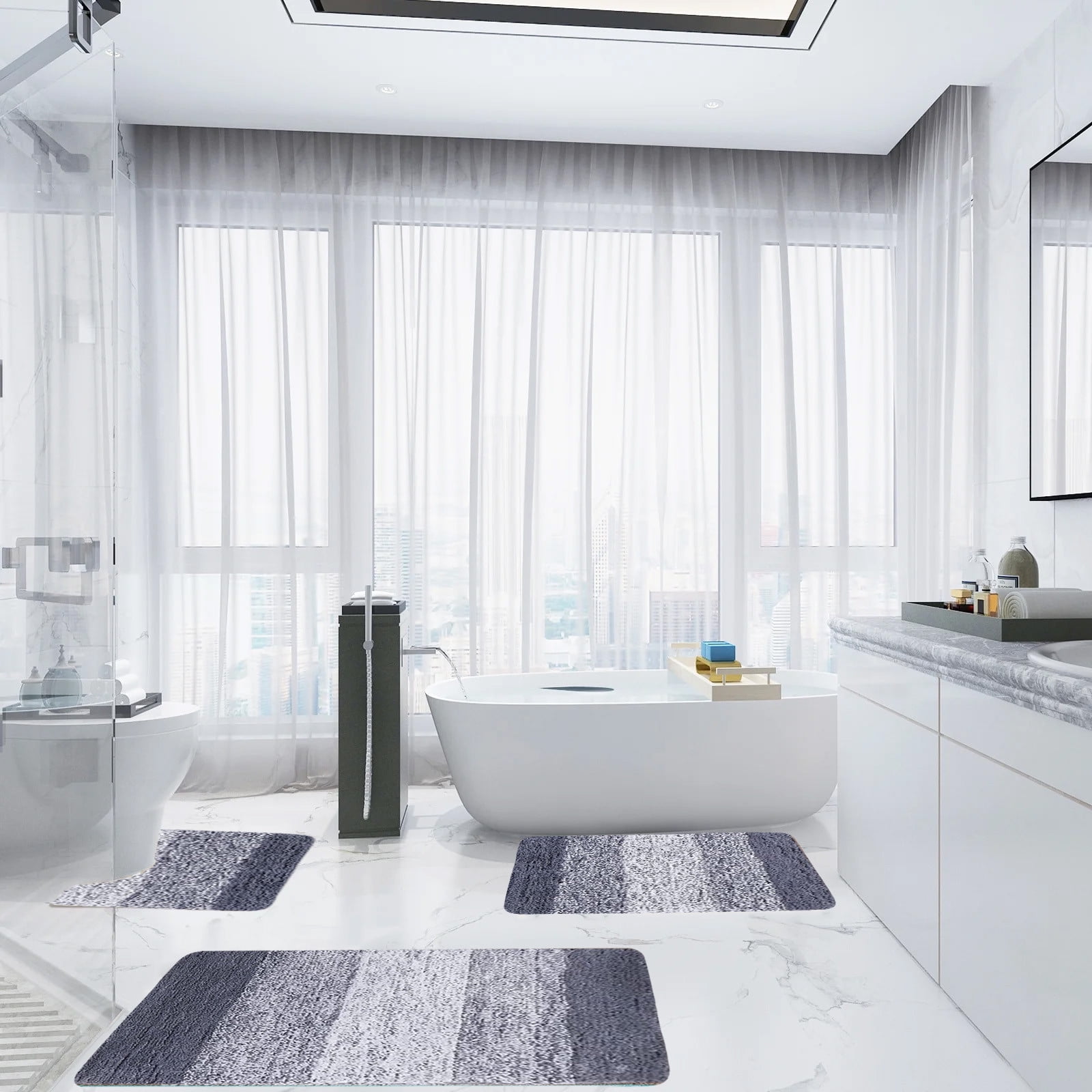 3Pcs Thick Bathroom Rugs Set 3 Piece Soft Absorbent Bath Rugs, Microfiber Bath Mats and U-Shaped Contour Toilet Rug with Non-Slip Backing Bath Rug Sets Thick Floor Mat,Bathroom Sets for Bathrooms