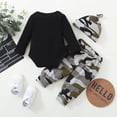 thumbnail image 4 of 3 Months Baby Boys Clothes 6 Months Boys 3PCS Outfits Set Letter Glasses Print Newborn Boys Long Sleeve Top Camo Pants Set with Hat Black, 4 of 8