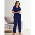 thumbnail image 2 of Gleelist Pajamas Sets For Women Comfy Short Sleeve V neck Basic Pleated Tops and Pants Pajama Set 2 Piece Lounge Pjs Summer Sleepwear S-XXL, 2 of 6