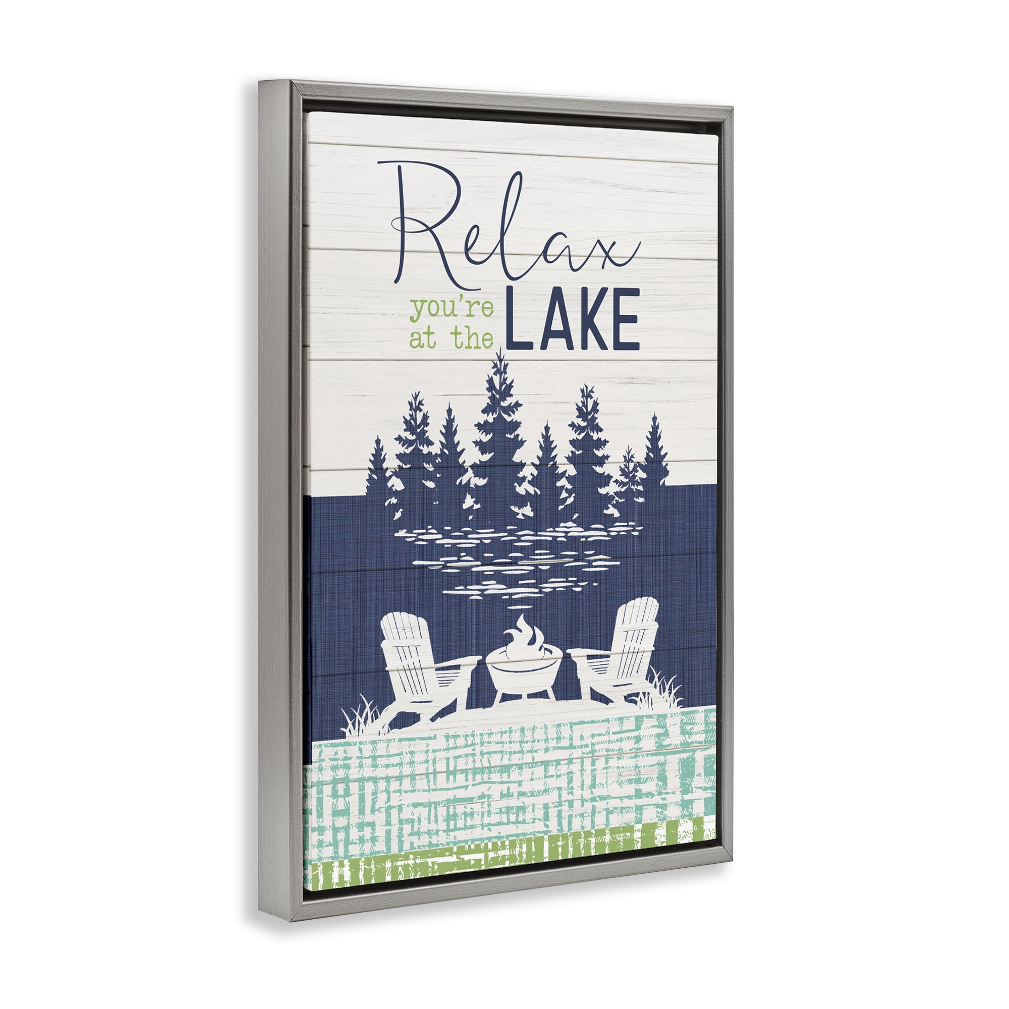 Stupell Industries Relax at Lake Rustic View Nautical & Beach Painting Gray Floater Framed Canvas Art Print Wall Art, 17 x 25