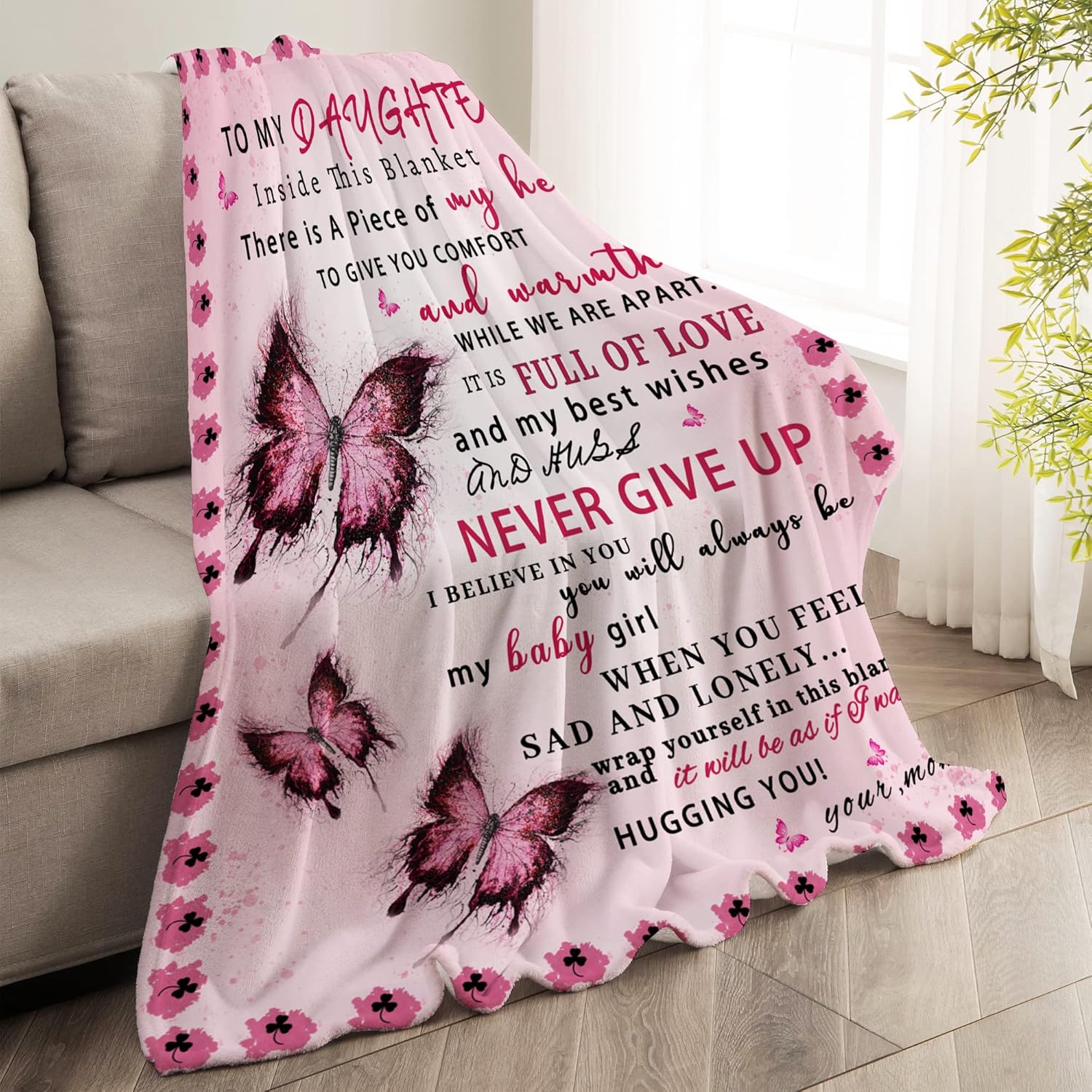 Daughter Blanket from Mom, Daughter Gifts from Mom, Daughter Gifts, Daughter Birthday Gifts, Gifts for Daughter, Daughter Gifts for Christmas, Graduation, Blanket for Daughter, Pink Butterfly