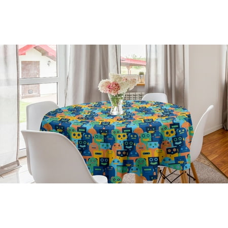 

Nursery Round Tablecloth Vintage Robots Space Fiction Comic Cyborg Future Repetition Childish Design Art Circle Table Cloth Cover for Dining Room Kitchen Decor 60 Multicolor by Ambesonne