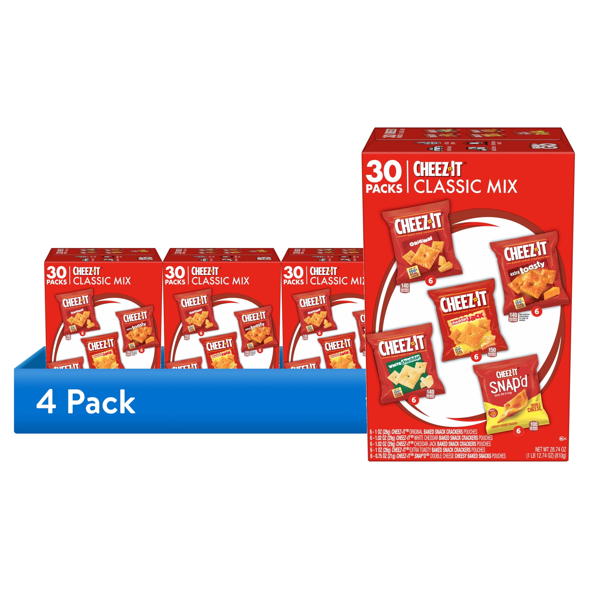(4 pack) Cheez-It Variety Pack Snacks, Lunch Snacks, 30 Count