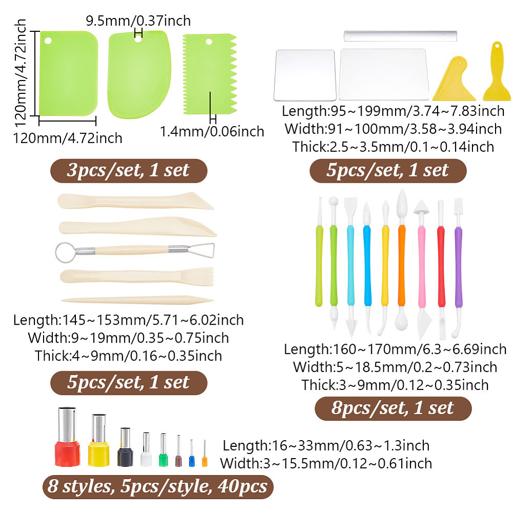 Clay Tool Sets for DIY Pottery Clay Craft Supplies Mixed Color 120x81x1.4mm Hole: 9.5mm 3pcs/set 1 set for DIY