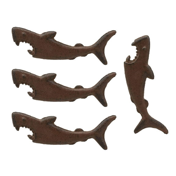 Ebros Cast Iron Great White Shark Soda Beer Bottle Cap Opener 6.5" Long Set of 4