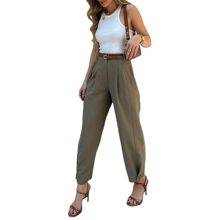 Wyongtao Wide Leg Pants for Women Casual High Waisted Pants Business Work  Trousers Palazzo Dress Pants,Army Green S