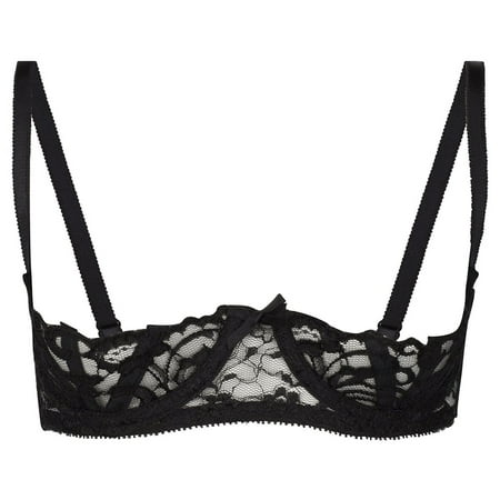 SO SEXY LINGERIE (TM) High Shine Lace Boned & Underwired Shelf Bra 32 A-C Black
