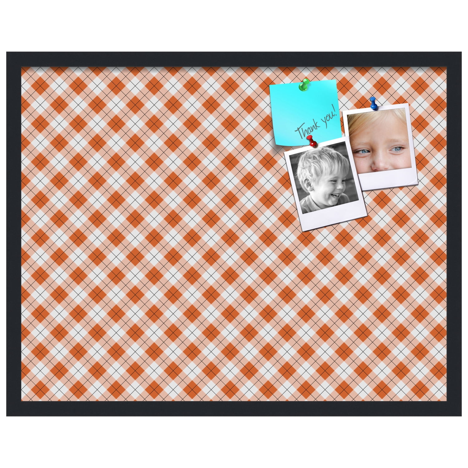 PinPix ArtToFrames 26x20 Custom Cork Bulletin Board Argyle Burnt Orange   Poster Board Has a Fabric Style Canvas Finish, Framed in Satin Black (PinPix-634)
