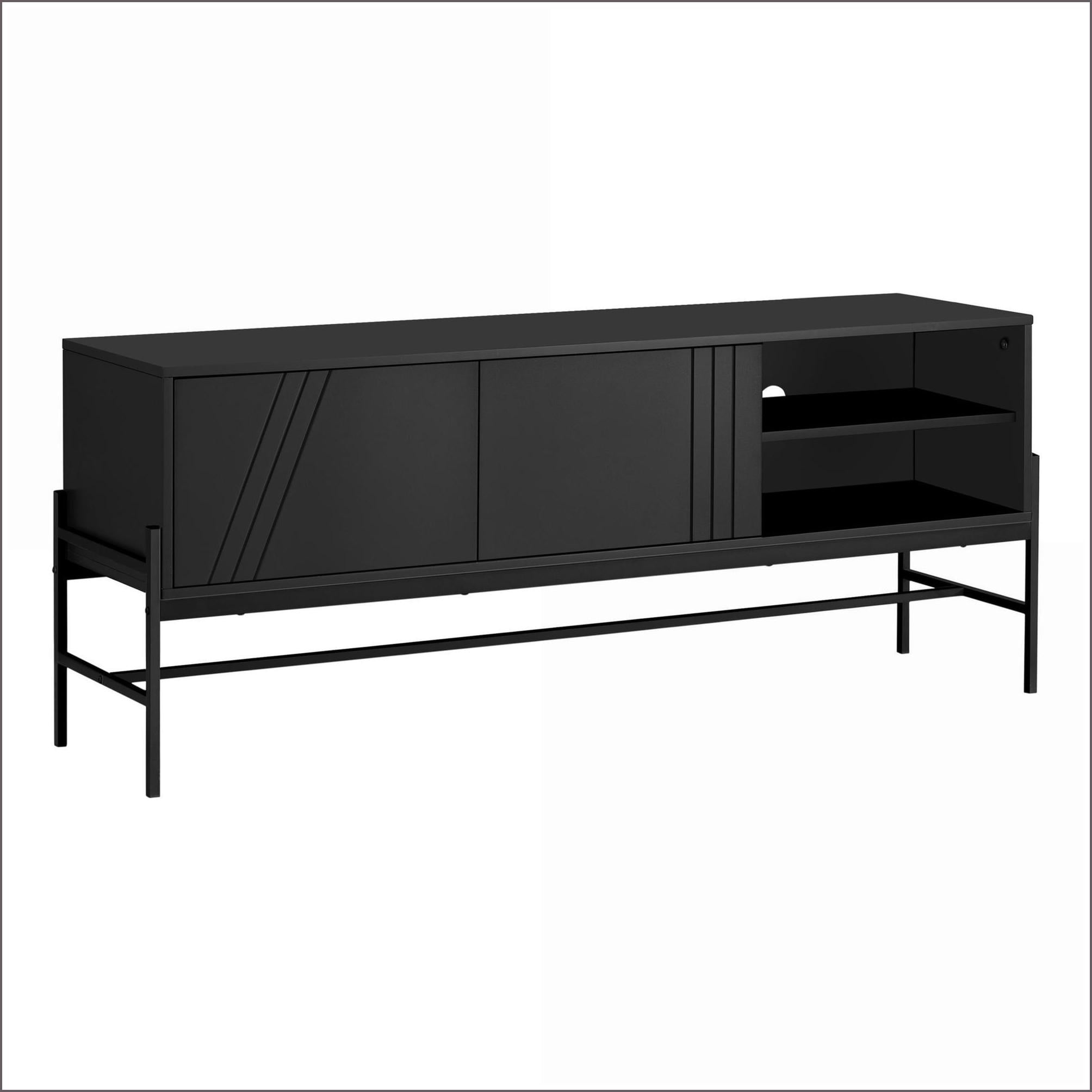 TV Furniture | 60 Inch Modern TV Stand with Storage | Black Laminate & Metal | Black | TV Size Ranges 80-89 inches