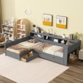thumbnail image 5 of Euroco Wood Twin Size Platform Bed, L Shaped Daybeds with Storage Headboard and USB Charging, 3-in-1 Bed with Trundle and Drawer, Gray, 5 of 16