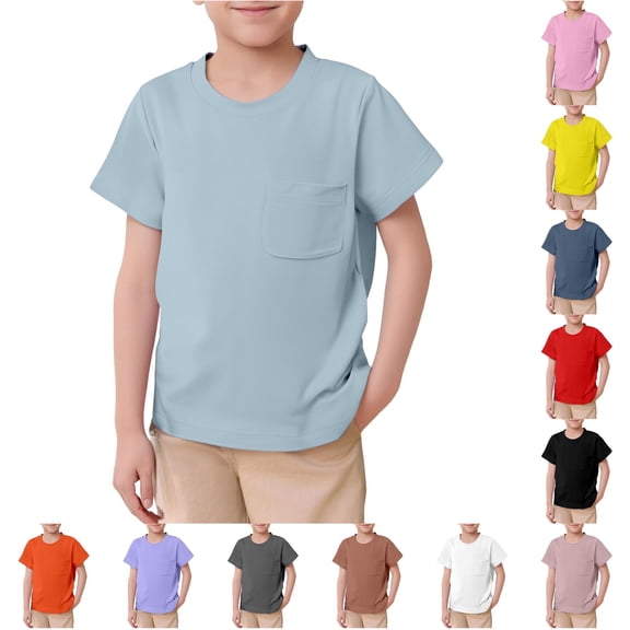 Boys Basic Short Sleeve Crew Neck Pocket Tee for Summer Casual Outdoor Wear Solid Knit T-Shirts Youth Everyday Top Classic Fit Tees for Boys