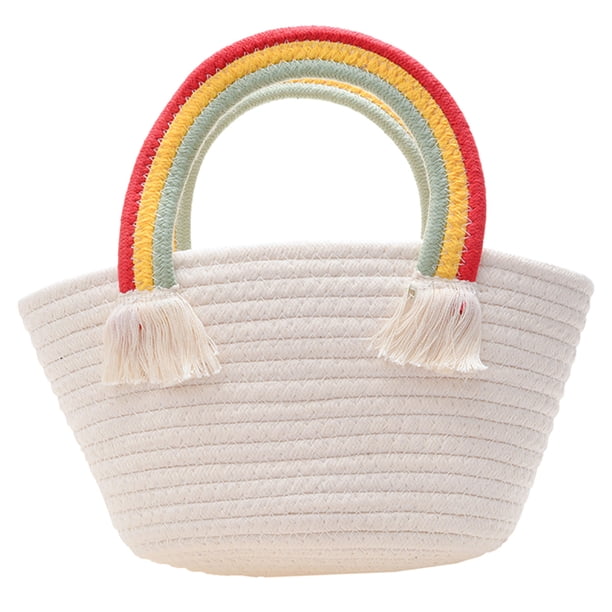 Bolso de mano para padres e hijos de algodón y lino con arcoíris tejido a mano para mujer Likrtyny Para estrenar