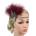 thumbnail image 7 of 1920s Feather Headband Flapper Headpiece Fancy Headdress Fascinator Red, 7 of 7