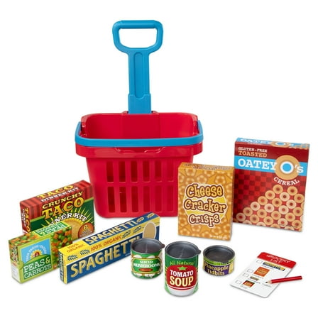 Melissa & Doug Fill and Roll Grocery Basket Play Set With Play Food Boxes and Cans (11 pcs)