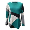thumbnail image 5 of Tejiojio Summer Saving Labor Day Women Fashion Casual Buttons Geometric Contrast Color Long Sleeve Round-Neck Top, 5 of 6