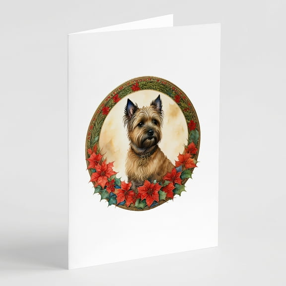 Cairn Terrier Christmas Flowers Greeting Cards Pack of 8 7 in x 5 in