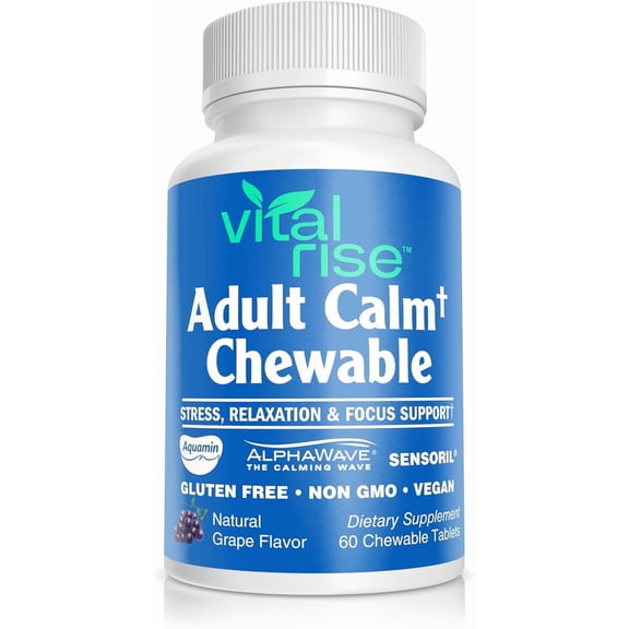 Vital Rise Magnesium & Ashwagandha Chewable Tablets for Adults – High Absorption Magnesium Stress Support Supplement – Gluten-Free, Vegan, Non-GMO, Grape-Flavored (60 Count)