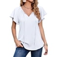 thumbnail image 1 of Chiffon Top, V Neck Chiffon Top Polyester Printed Ruffle Sleeve  For Dating White M, 1 of 6