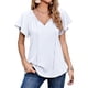 thumbnail image 2 of Blusas de manga corta con cuello en V estampadas con top de gasa informal para mujer con cordón para el verano, 2 of 6