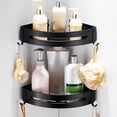 thumbnail image 4 of Rincón de baño estante Triangular inodoro Rack Organizador Drenaje ahorro de espacio Punch-Free / Punzonado Soporte de baño con perchas Negro Speravity HA011416-01B, 4 of 6