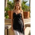 thumbnail image 5 of Black Satin Lace-Trimmed Spaghetti Strap Slip Dress Asymmetrical Hem, 5 of 8