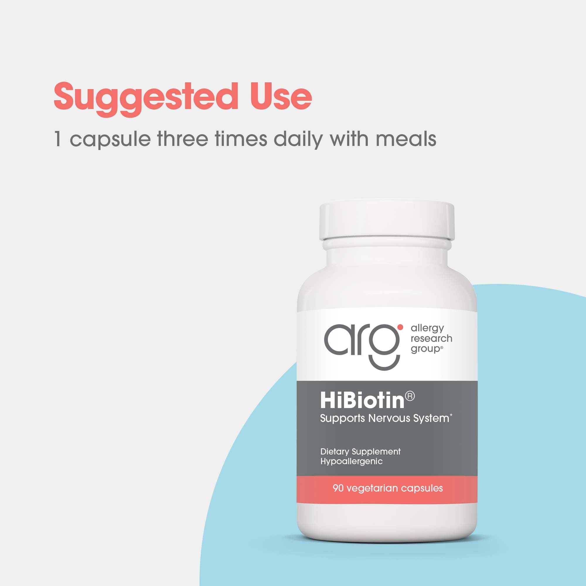 ARG HiBiotin - 100 mg Biotin - Supports Energy Metabolism, Neurological Health & Myelin Synthesis - Hypoallergenic - 90 Servings - 90 Capsules