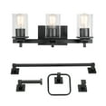 thumbnail image 1 of 5-Piece Matte Black All-In-One Bathroom Set with 20" 3-Light Vanity Light Fixture with Seeded Glass Shades, 1 of 4