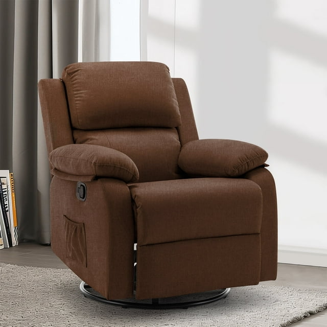 Korser Sillón Reclinable Giratorio 360°Adultos,Mecedora Pequeña Para Espacios Reducidos,Lino,Marrón