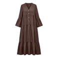 thumbnail image 5 of Lnmiateer Women Flowy Tiered Ruffle Maxi Dress V Neck Bell Sleeve Solid Soft Breathable Sundress for Beach Holiday Weekend Casual Outfit, 5 of 5