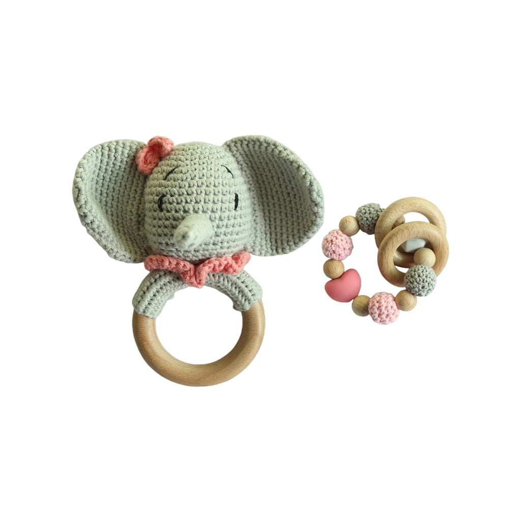 Baby Sensory Teething Toy Crochet Bear Stroller Rattles Pacifier Clips Bracelet 