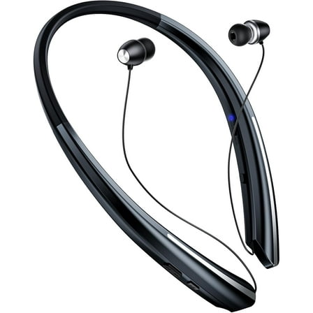 Retractable Neckband Bluetooth Headphones, Wireless Stereo Earbuds with Mic, Bluetooth Headset Noise Cancelling, Vibration Alerts, IPX5 Sweatproof, Sports, Workouts & Driving (Black)