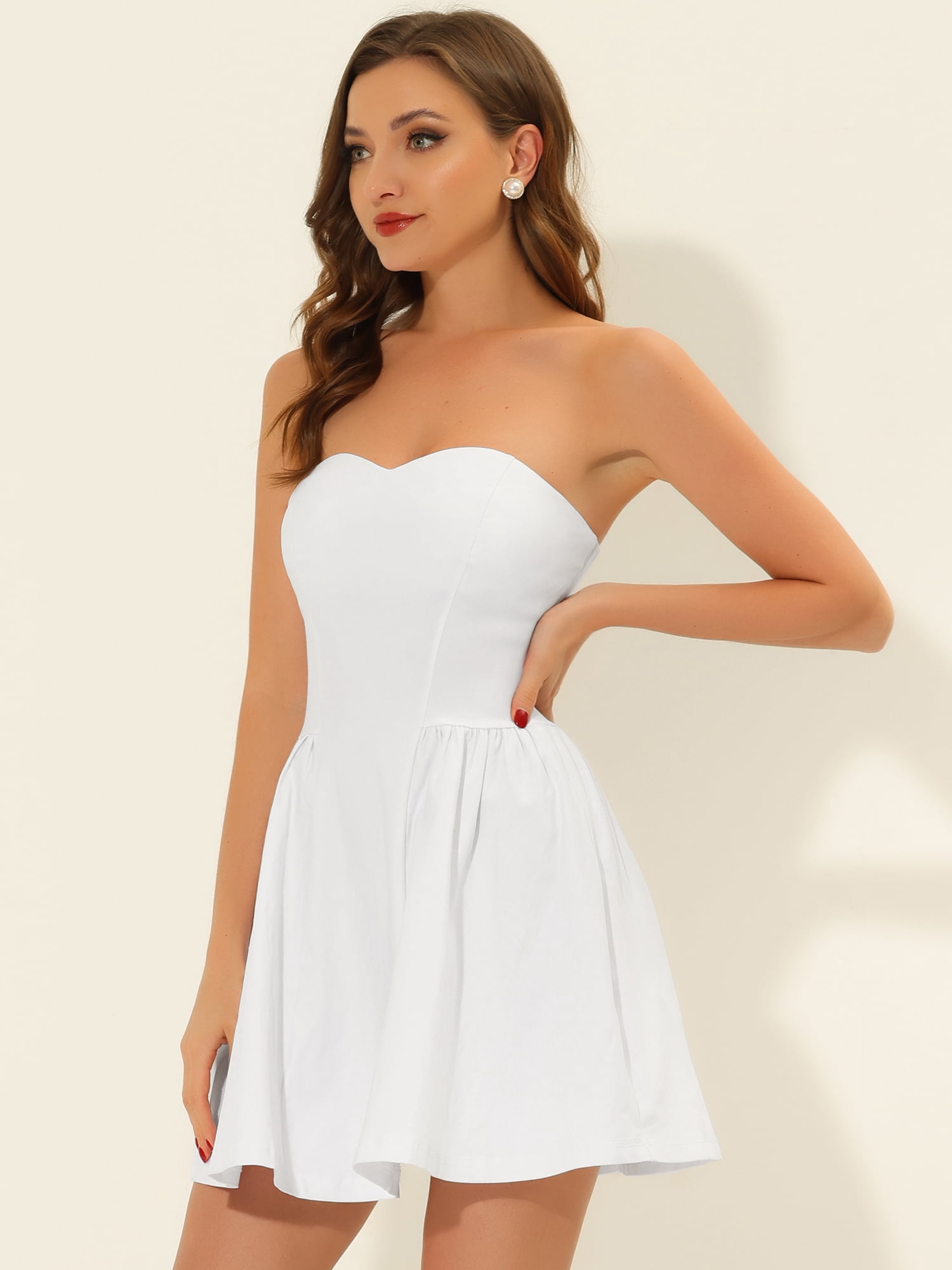 DARING DIVA Party Mini Strapless Sweetheart Neck Christmas Mini Dress S White