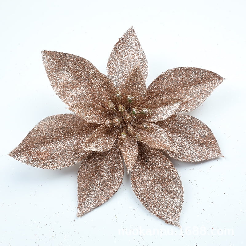 12 Pcs Christmas Poinsettia Decorations Glitter Poinsettia Flowers