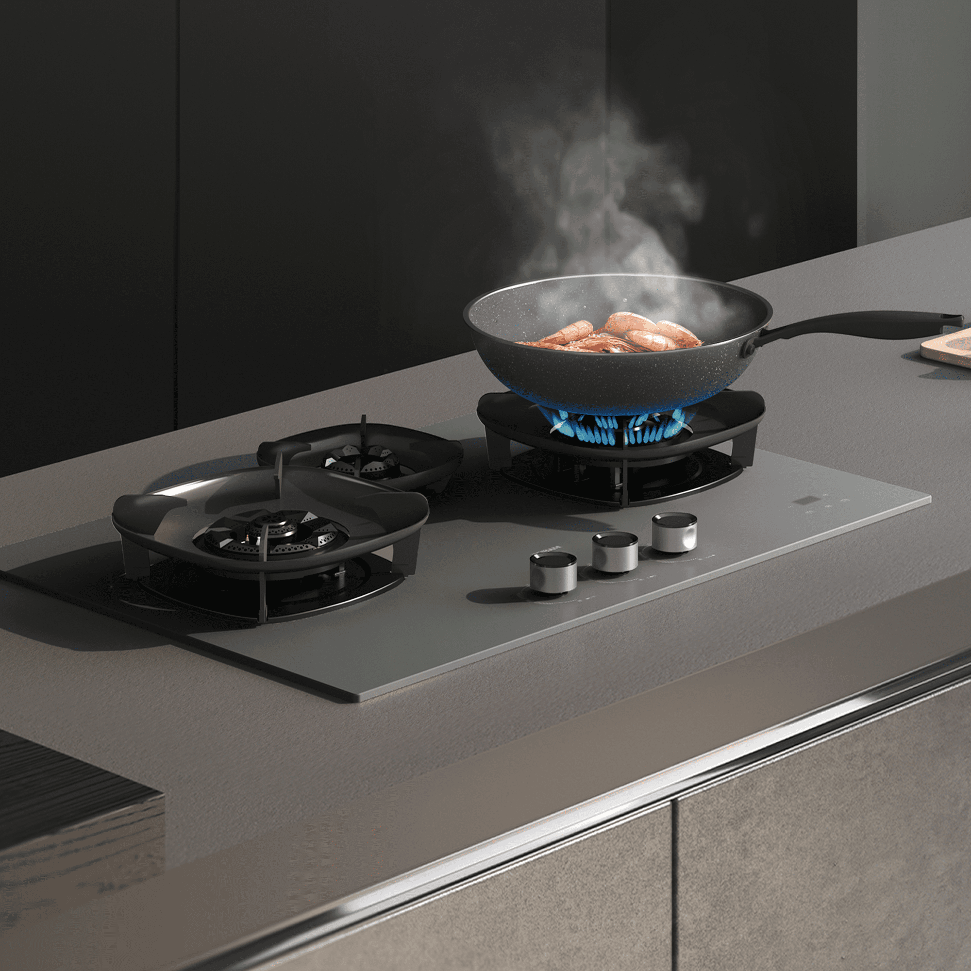 ROBAM 30" Gas Cooktop 7B7H30 with 3 FireCube Brass Burners, Built-in NG/LPG, 18,000 BTUs Power Burner, Flameout Protection and R-Link Tech, Black