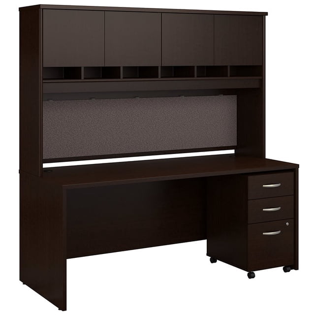 Series C 72"W x 30"D Desk with Hutch and Mobile File Cabinet in Mocha Cherry