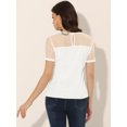 thumbnail image 4 of Blusa De Lunares De Manga Corta Con Cuello Redondo Y Panel De Malla Para Mujer Blanco XS, 4 of 5